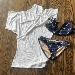 White Cover-Up and Anchor Bikini Set